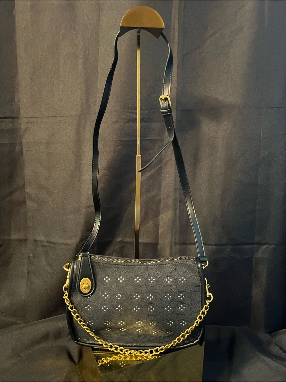 Coach Black Shoulder Bag with Gold Chain